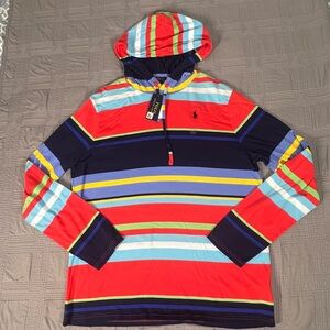 Polo Ralph Shirt Lauren Mens Size Large Hooded Multicolor Stripe Long Sleeve NWT